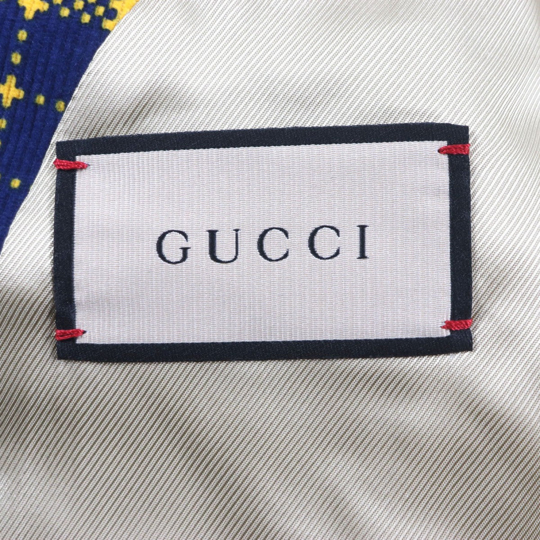 GUCCI tailored jacket 714971 Main: 100% cotton, Lining: 100% rayon, Sleeve lining: 100% cupra, Lining: 100% cotton yellow Double-Breasted Checked Cotton-Corduroy Blazer mens 50 Used Authentic