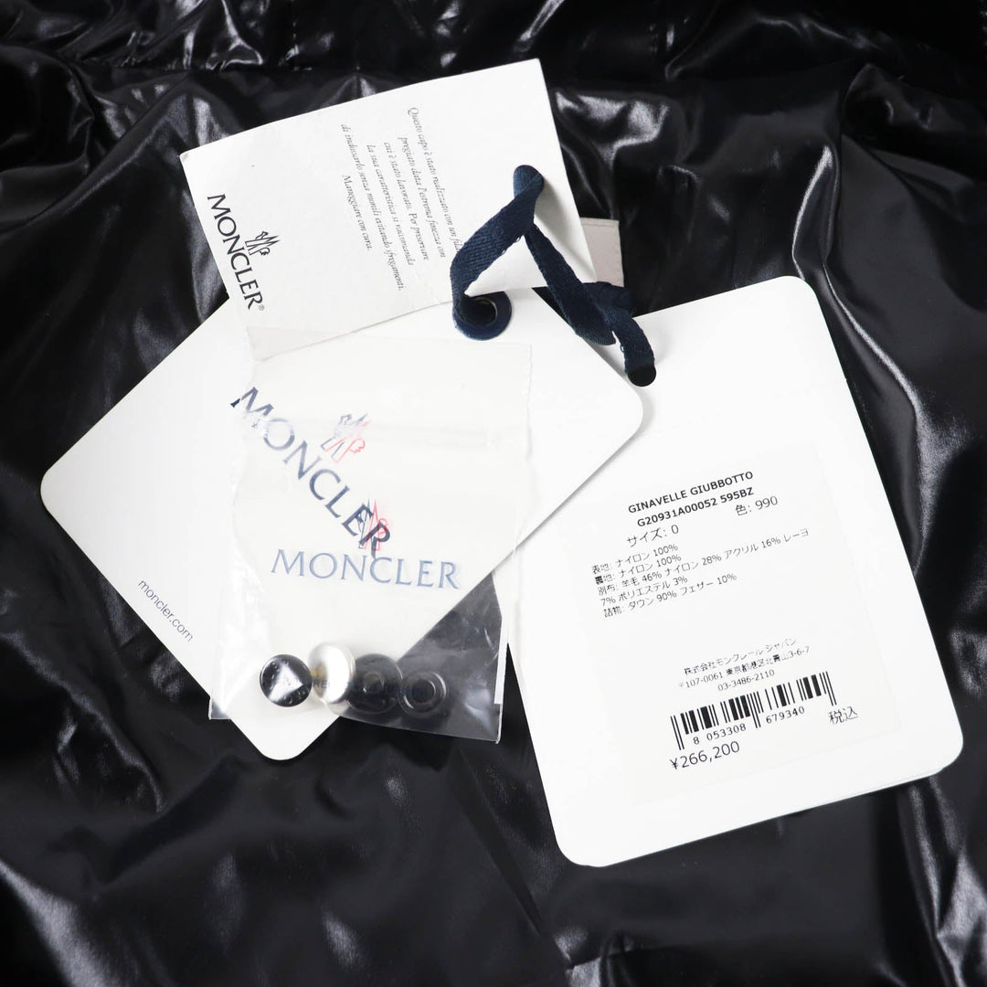 MONCLER Down jacket Outer: 100% nylon, Filling: 90% down, Filling: 10% feather, Lining: 100% nylon, Part: 46% wool Black White GINAVELLE Women Used Authentic