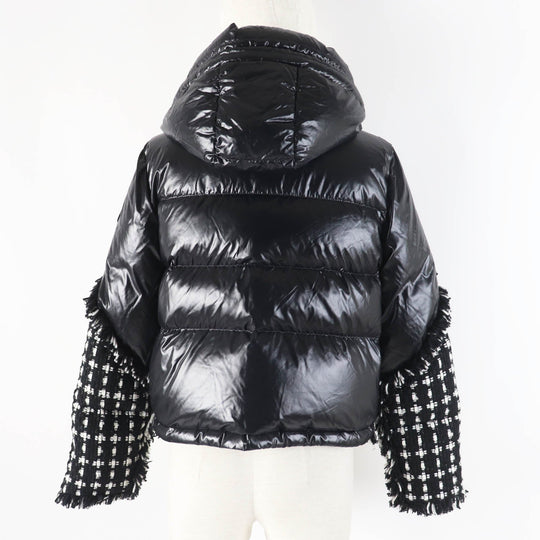 MONCLER Down jacket Outer: 100% nylon, Filling: 90% down, Filling: 10% feather, Lining: 100% nylon, Part: 46% wool Black White GINAVELLE Women Used Authentic