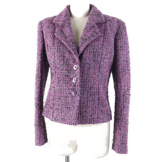 CHANEL Jacket 22P P72383 Outer: 48% acrylic, Outer: 27% polyester, Outer: 16% cotton, Outer: 9% polyamide (nylon), Lining: 100% silk Purple type Women 36 Used Authentic