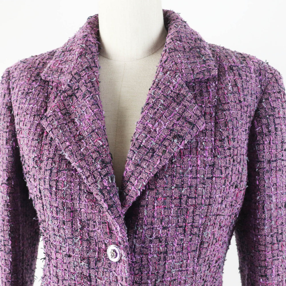 CHANEL Jacket 22P P72383 Outer: 48% acrylic, Outer: 27% polyester, Outer: 16% cotton, Outer: 9% polyamide (nylon), Lining: 100% silk Purple type Women 36 Used Authentic