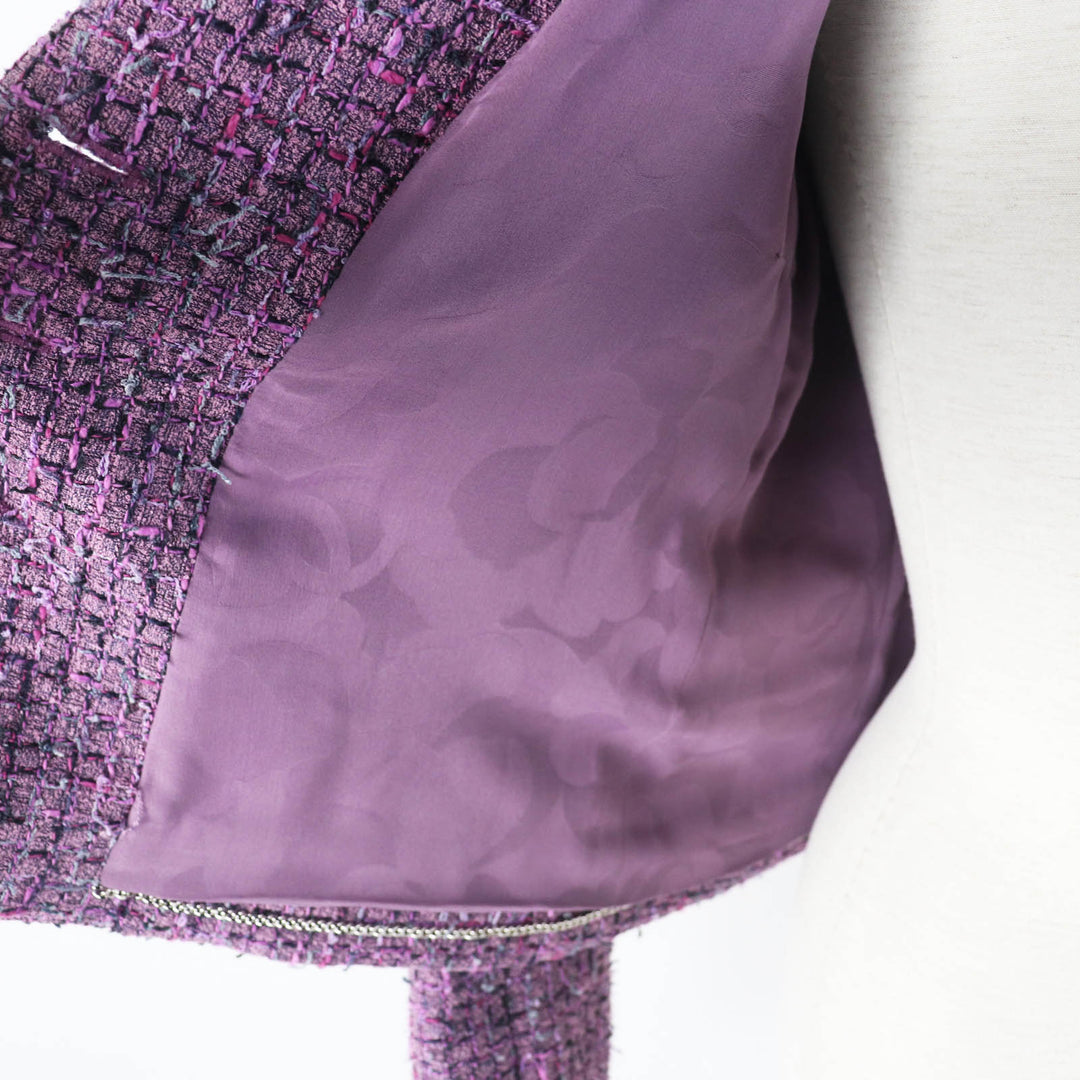 CHANEL Jacket 22P P72383 Outer: 48% acrylic, Outer: 27% polyester, Outer: 16% cotton, Outer: 9% polyamide (nylon), Lining: 100% silk Purple type Women 36 Used Authentic