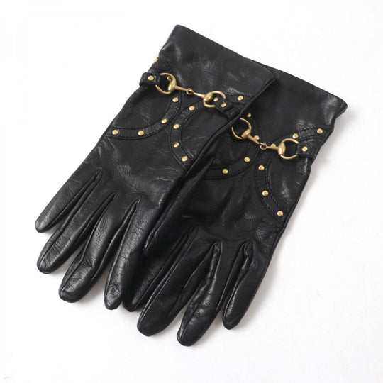 GUCCI gloves Main: Leather, Lining: 100% Silk black Women 7.5 Used Authentic