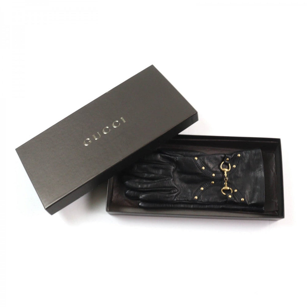 GUCCI gloves Main: Leather, Lining: 100% Silk black Women 7.5 Used Authentic