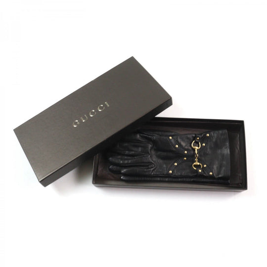 GUCCI gloves Main: Leather, Lining: 100% Silk black Women 7.5 Used Authentic