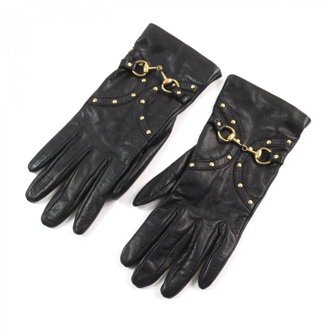 GUCCI gloves Main: Leather, Lining: 100% Silk black Women 7.5 Used Authentic