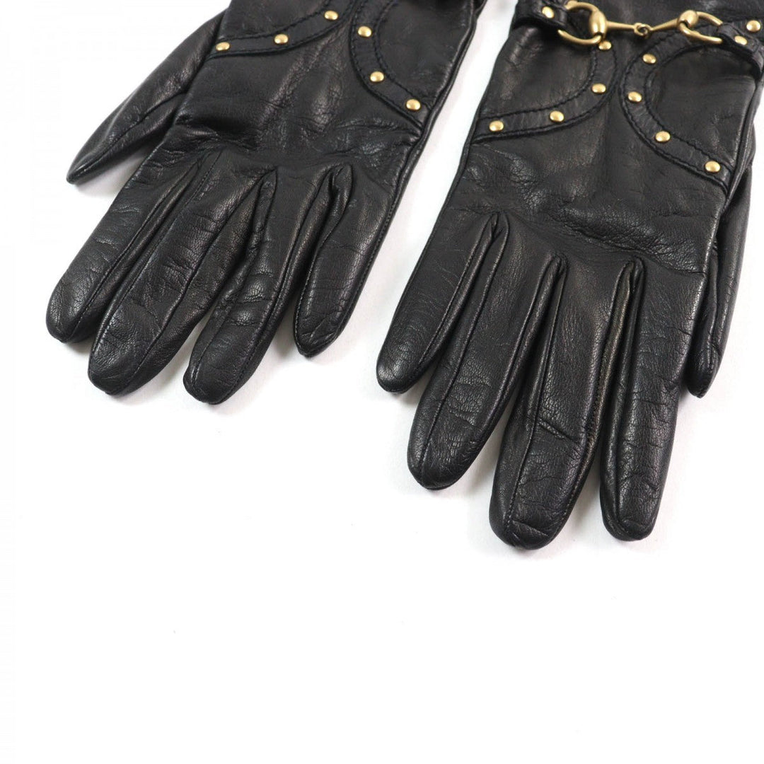 GUCCI gloves Main: Leather, Lining: 100% Silk black Women 7.5 Used Authentic