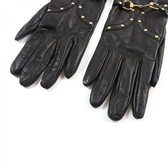 GUCCI gloves Main: Leather, Lining: 100% Silk black Women 7.5 Used Authentic