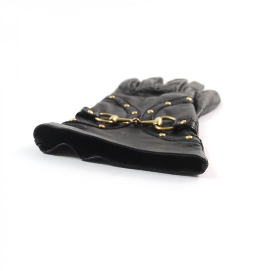 GUCCI gloves Main: Leather, Lining: 100% Silk black Women 7.5 Used Authentic