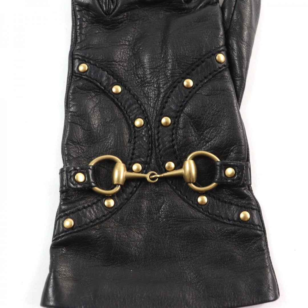 GUCCI gloves Main: Leather, Lining: 100% Silk black Women 7.5 Used Authentic
