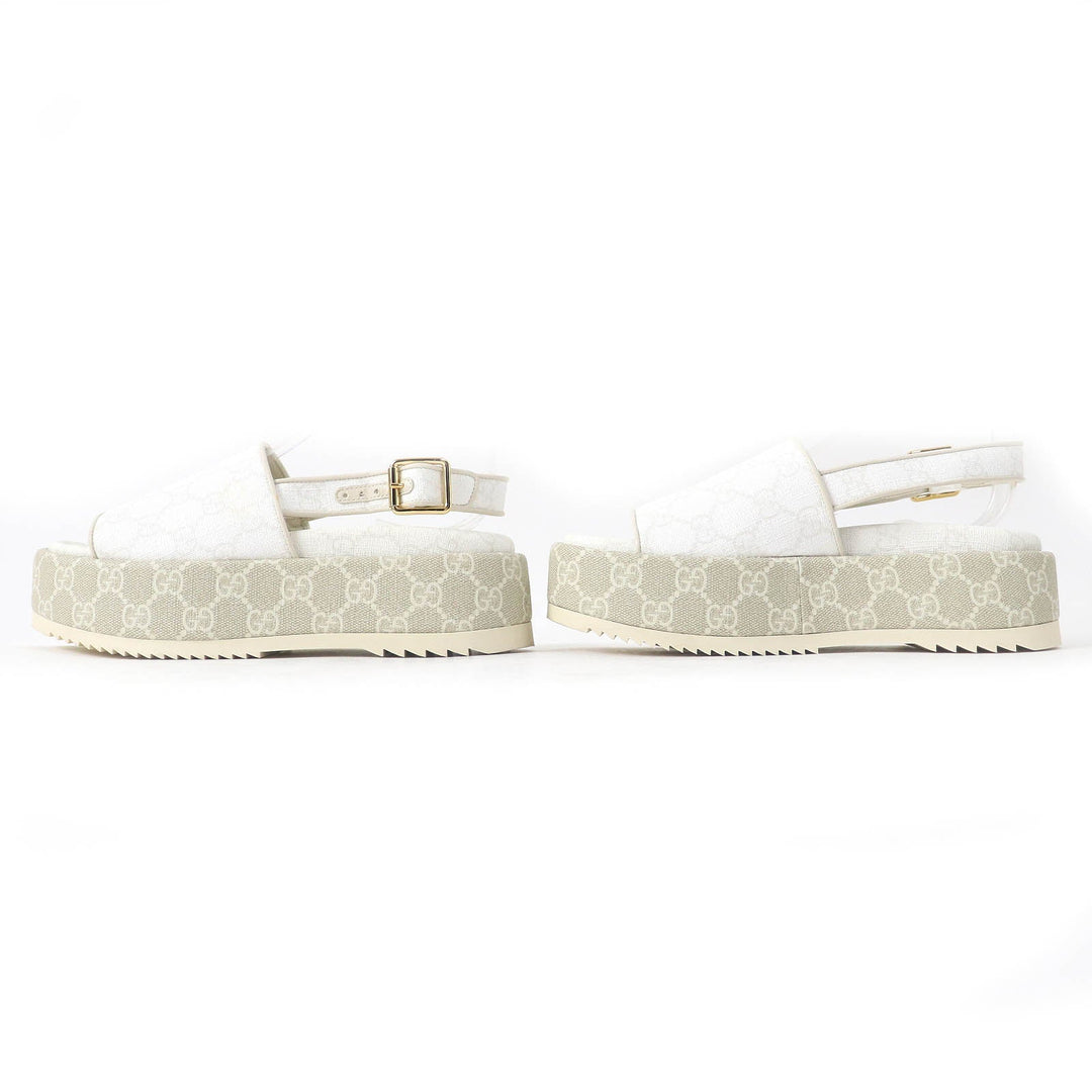 GUCCI Sandals 701153 PVC coated canvas White beige GG Supreme Women 35 Used Authentic