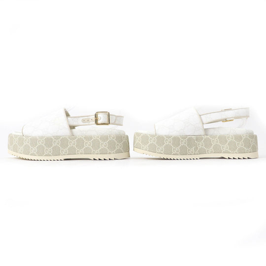 GUCCI Sandals 701153 PVC coated canvas White beige GG Supreme Women 35 Used Authentic