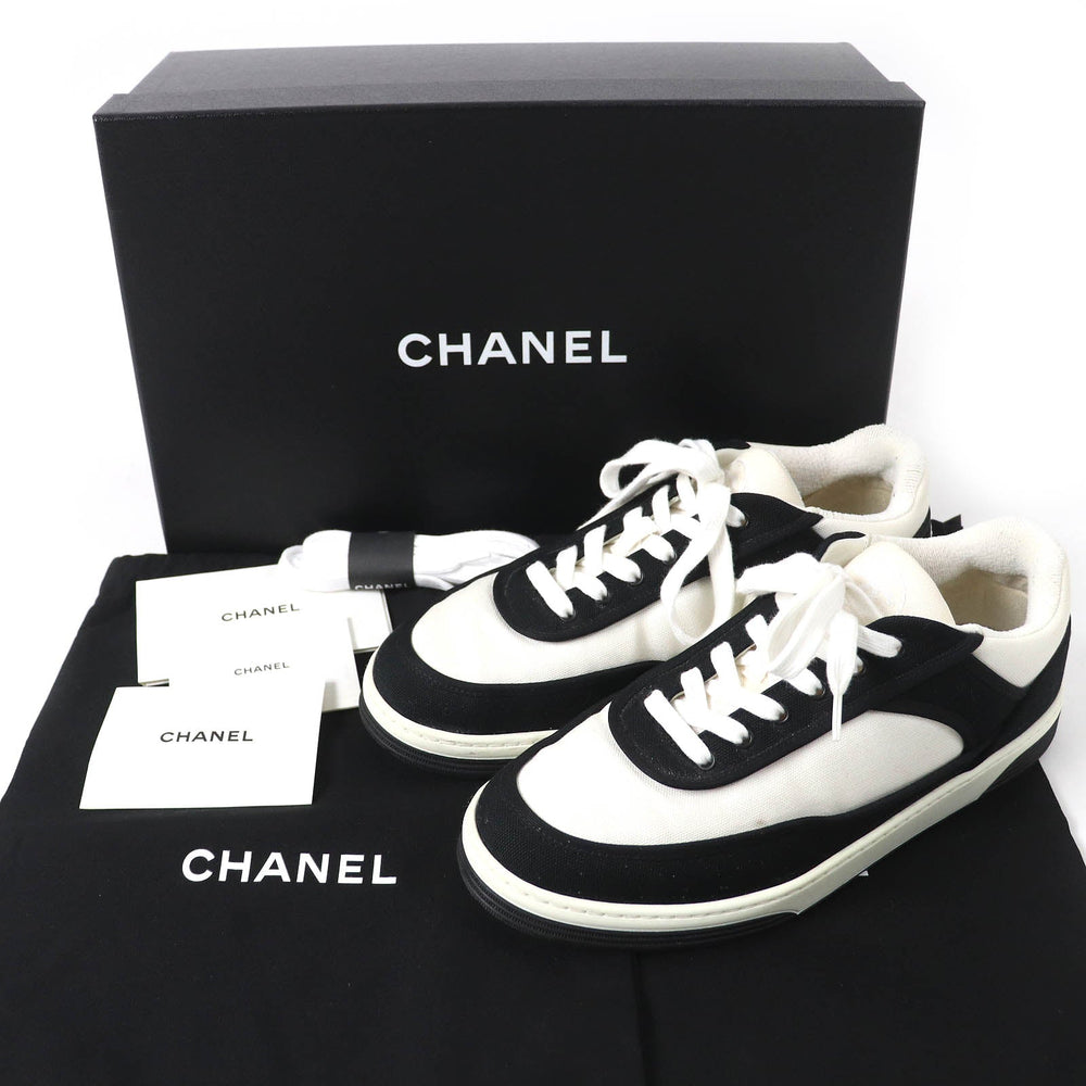 CHANEL Low cut sneakers G37488 Main: Canvas Black White Women 37 Used Authentic