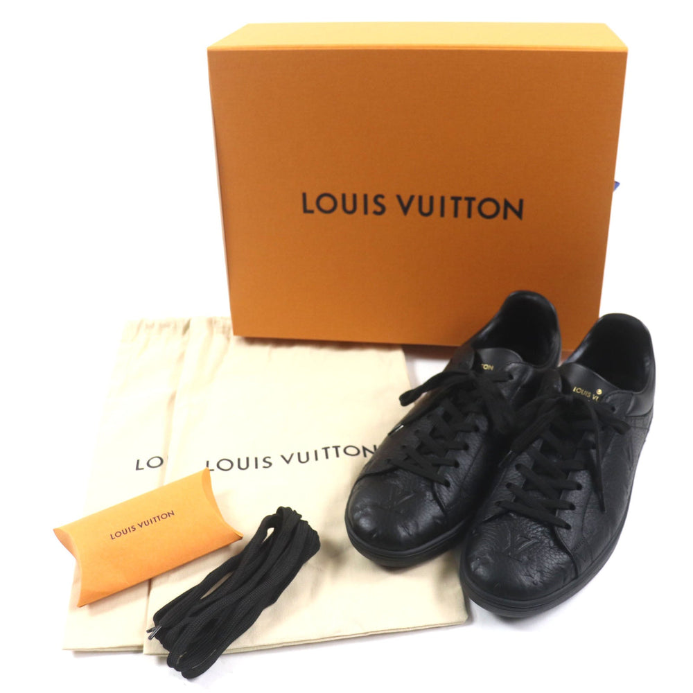 LOUIS VUITTON Low cut sneakers Main: Leather black Luxembourg line mens 6.5 Used Authentic