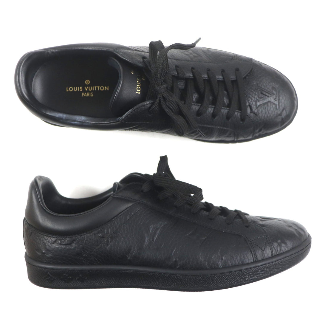 LOUIS VUITTON Low cut sneakers Main: Leather black Luxembourg line mens 6.5 Used Authentic