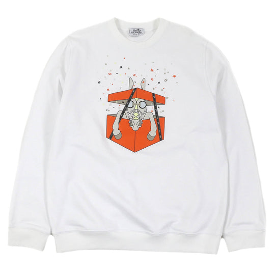 HERMES sweat Main: 100% cotton, part: 90% cotton, part: 10% polyurethane, part: 80% nylon, part: 20% polyurethane white mens XXL Used Authentic