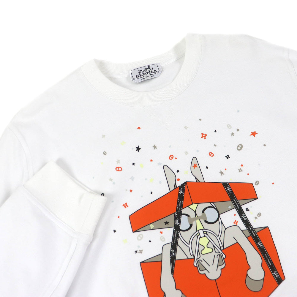 HERMES sweat Main: 100% cotton, part: 90% cotton, part: 10% polyurethane, part: 80% nylon, part: 20% polyurethane white mens XXL Used Authentic