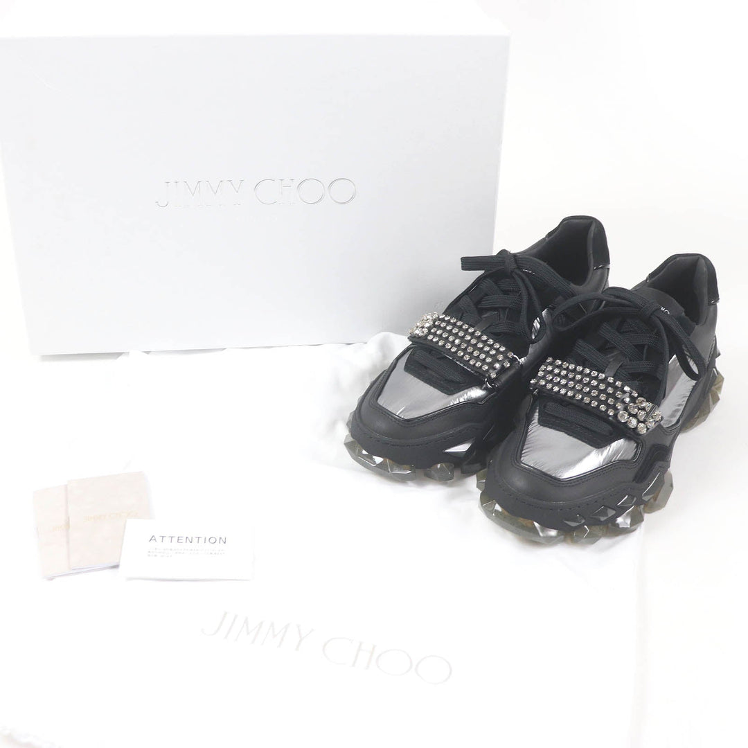 JIMMY CHOO Low cut sneakers Part: Leather Black Silver DIAMOND X STRAP mens 40 Used Authentic
