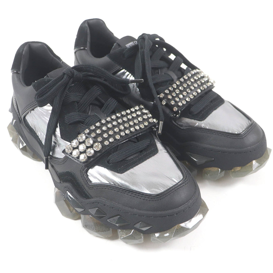 JIMMY CHOO Low cut sneakers Part: Leather Black Silver DIAMOND X STRAP mens 40 Used Authentic