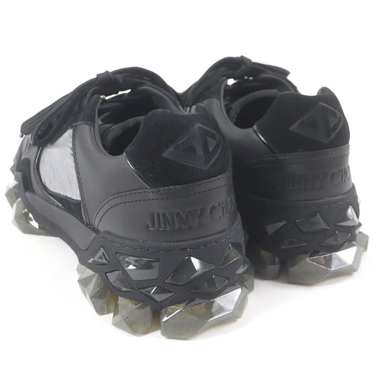 JIMMY CHOO Low cut sneakers Part: Leather Black Silver DIAMOND X STRAP mens 40 Used Authentic