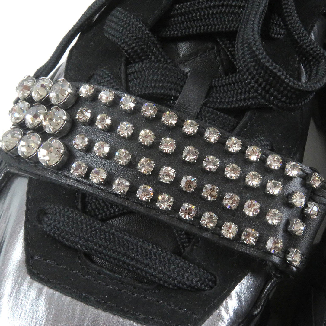 JIMMY CHOO Low cut sneakers Part: Leather Black Silver DIAMOND X STRAP mens 40 Used Authentic