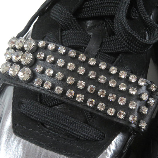 JIMMY CHOO Low cut sneakers Part: Leather Black Silver DIAMOND X STRAP mens 40 Used Authentic