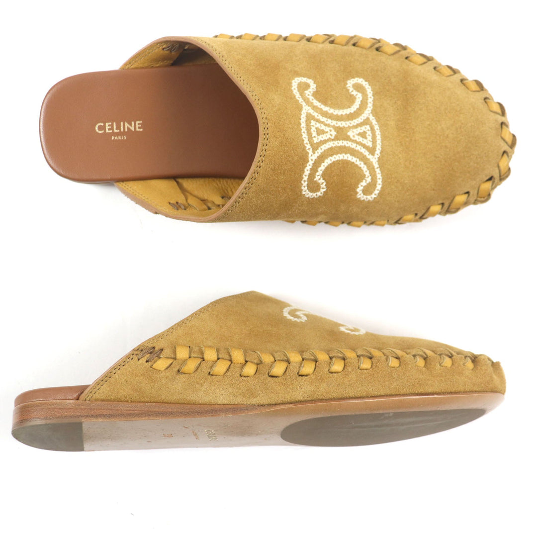 CELINE Mule Main: Suede leather, Main: Calf leather Brown Marl Triomphe mens 39 Used Authentic