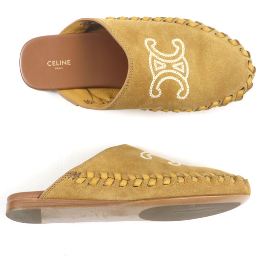 CELINE Mule Main: Suede leather, Main: Calf leather Brown Marl Triomphe mens 39 Used Authentic