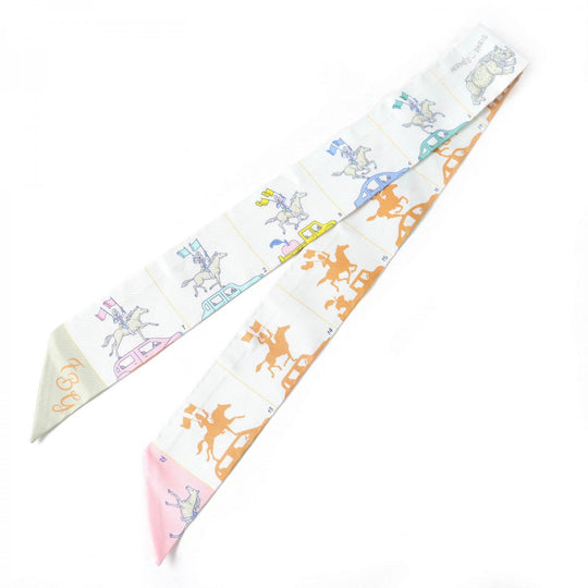 HERMES scarf silk Gris Perle /Green/Yellow Twilly PARADE