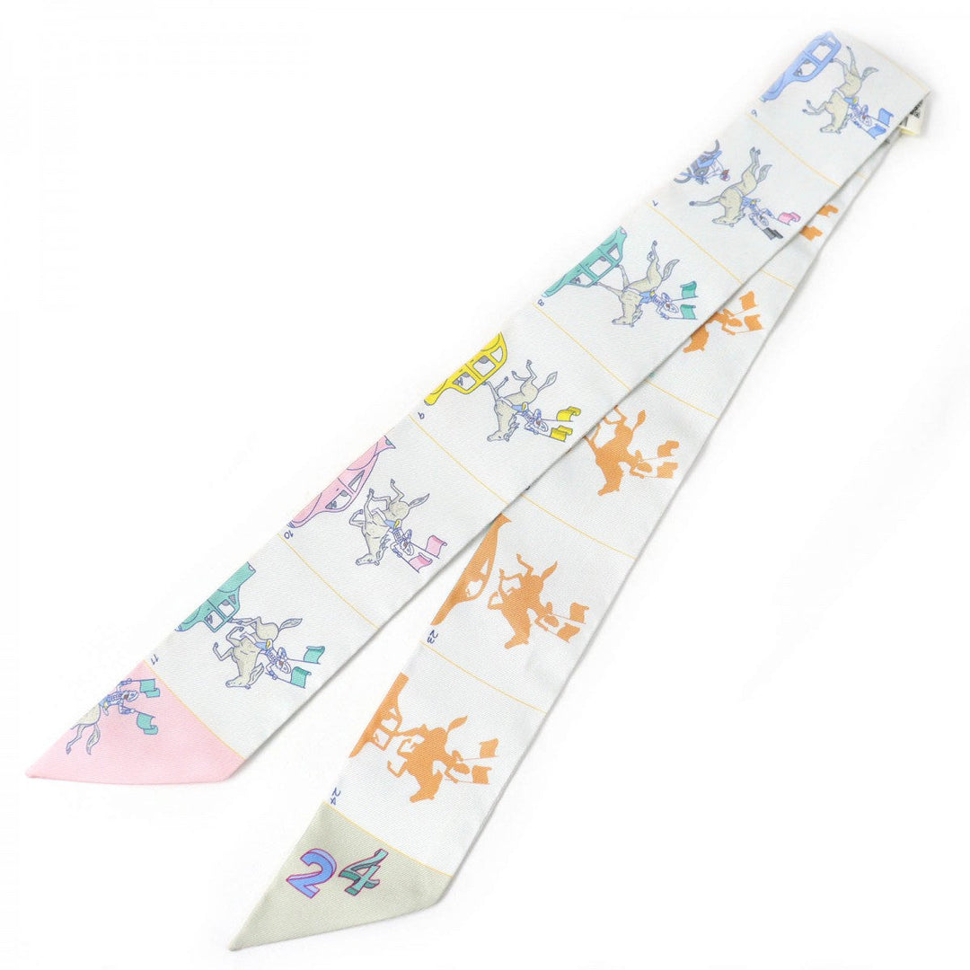 HERMES scarf silk Gris Perle /Green/Yellow Twilly PARADE