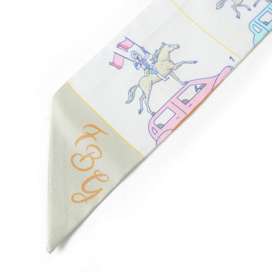 HERMES scarf silk Gris Perle /Green/Yellow Twilly PARADE