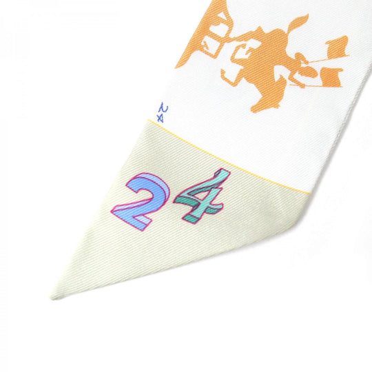 HERMES scarf silk Gris Perle /Green/Yellow Twilly PARADE