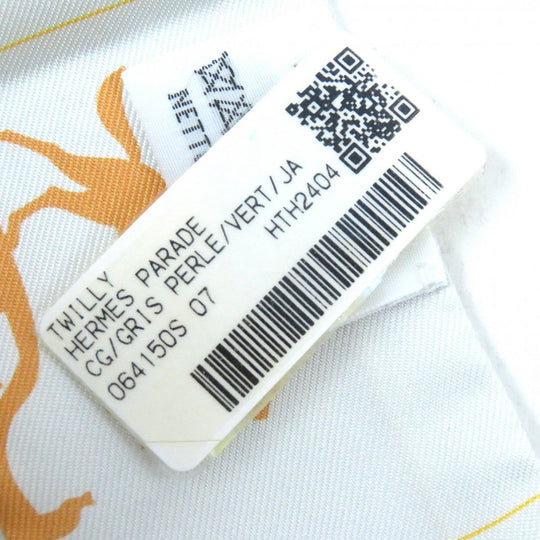 HERMES scarf silk Gris Perle /Green/Yellow Twilly PARADE