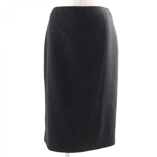 HERMES Tight Skirt Outer: 85% wool, Outer: 15% cashmere, Leather: cowhide, Lining: 100% silk Dark gray Women 36 Used Authentic