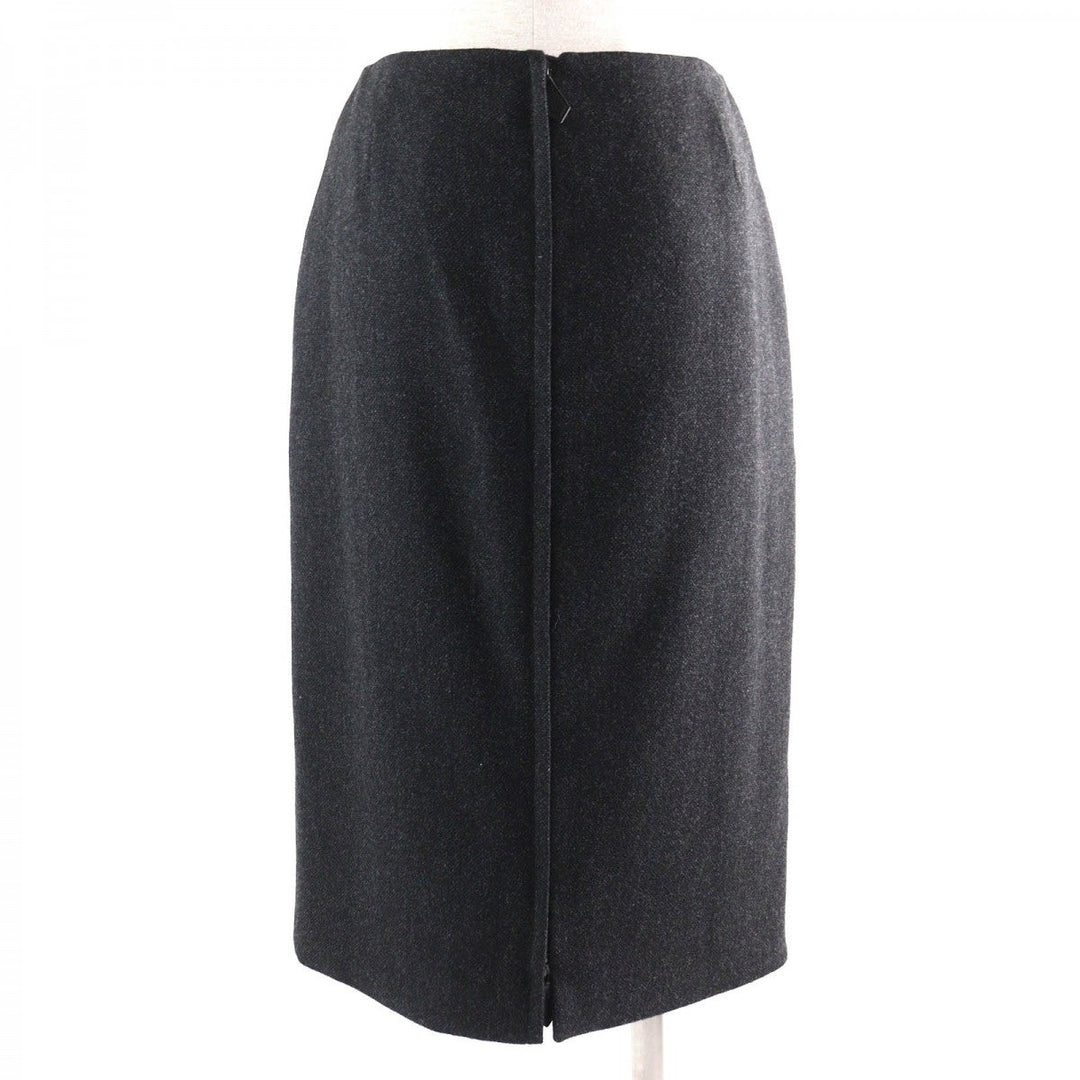 HERMES Tight Skirt Outer: 85% wool, Outer: 15% cashmere, Leather: cowhide, Lining: 100% silk Dark gray Women 36 Used Authentic