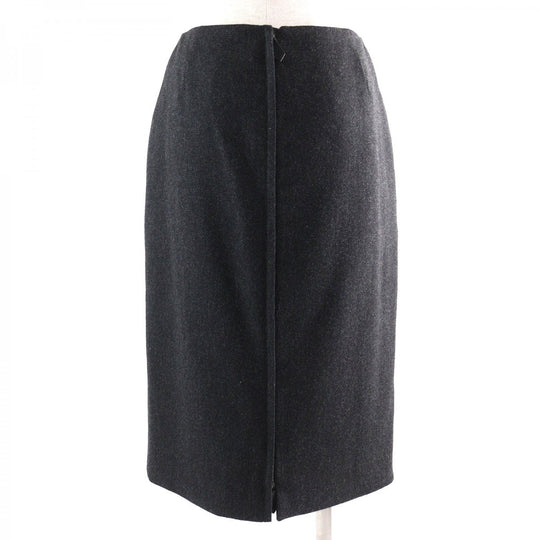 HERMES Tight Skirt Outer: 85% wool, Outer: 15% cashmere, Leather: cowhide, Lining: 100% silk Dark gray Women 36 Used Authentic