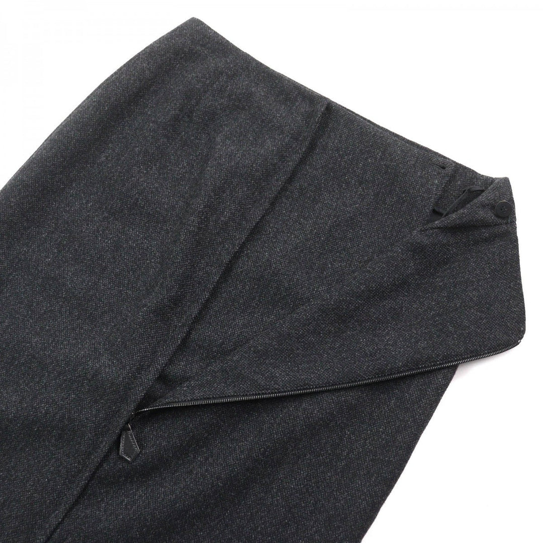 HERMES Tight Skirt Outer: 85% wool, Outer: 15% cashmere, Leather: cowhide, Lining: 100% silk Dark gray Women 36 Used Authentic