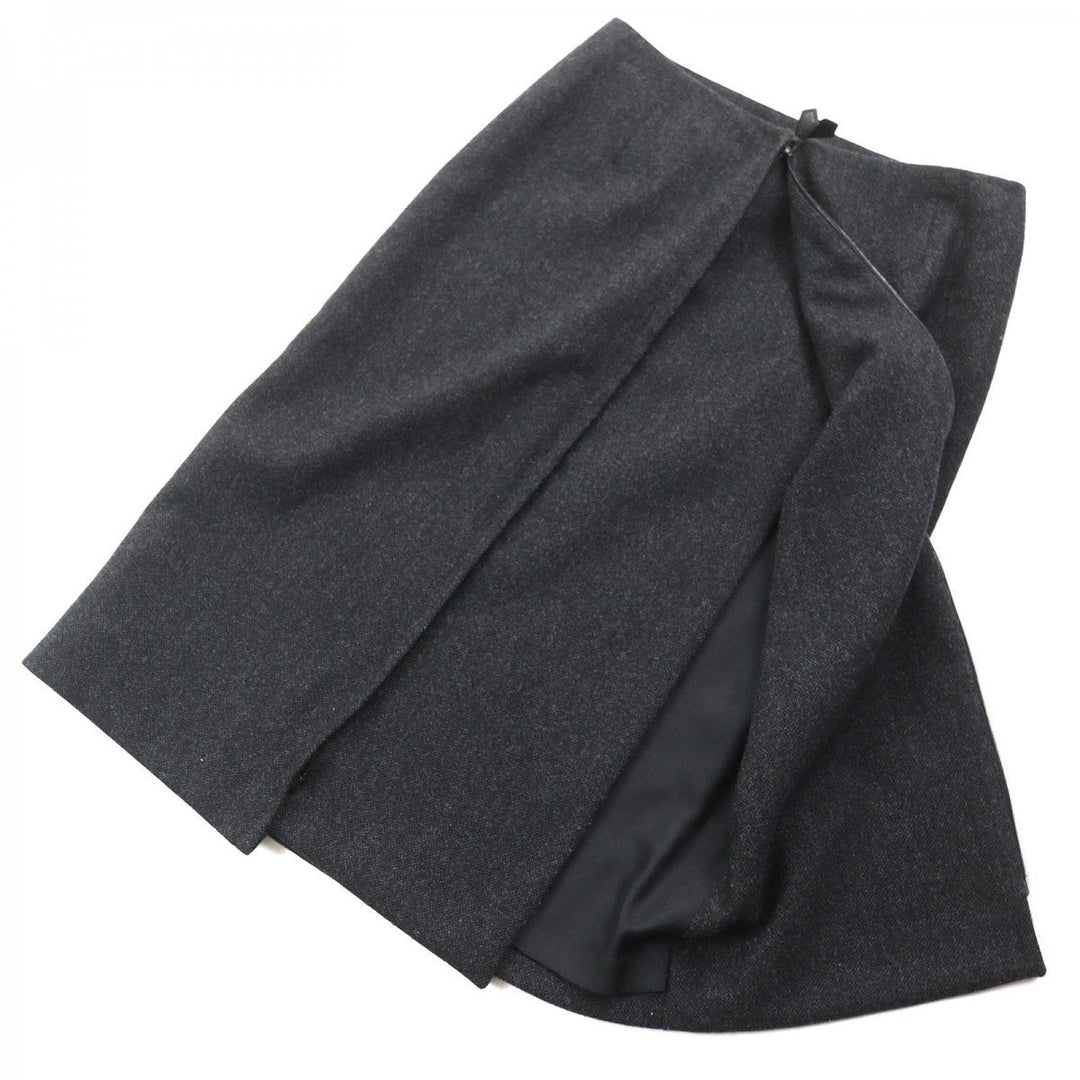 HERMES Tight Skirt Outer: 85% wool, Outer: 15% cashmere, Leather: cowhide, Lining: 100% silk Dark gray Women 36 Used Authentic