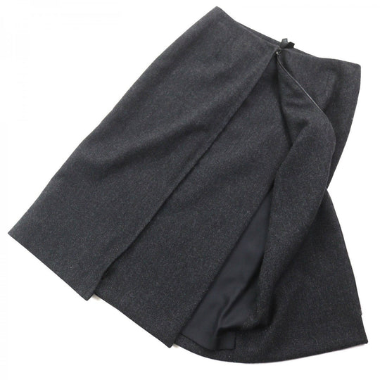 HERMES Tight Skirt Outer: 85% wool, Outer: 15% cashmere, Leather: cowhide, Lining: 100% silk Dark gray Women 36 Used Authentic
