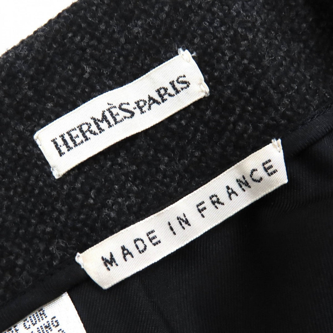 HERMES Tight Skirt Outer: 85% wool, Outer: 15% cashmere, Leather: cowhide, Lining: 100% silk Dark gray Women 36 Used Authentic