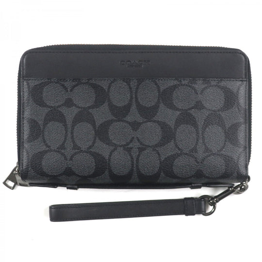 COACH Long Wallet Purse F66562 Main: PVC, Part: Leather Black Grey mens Used Authentic