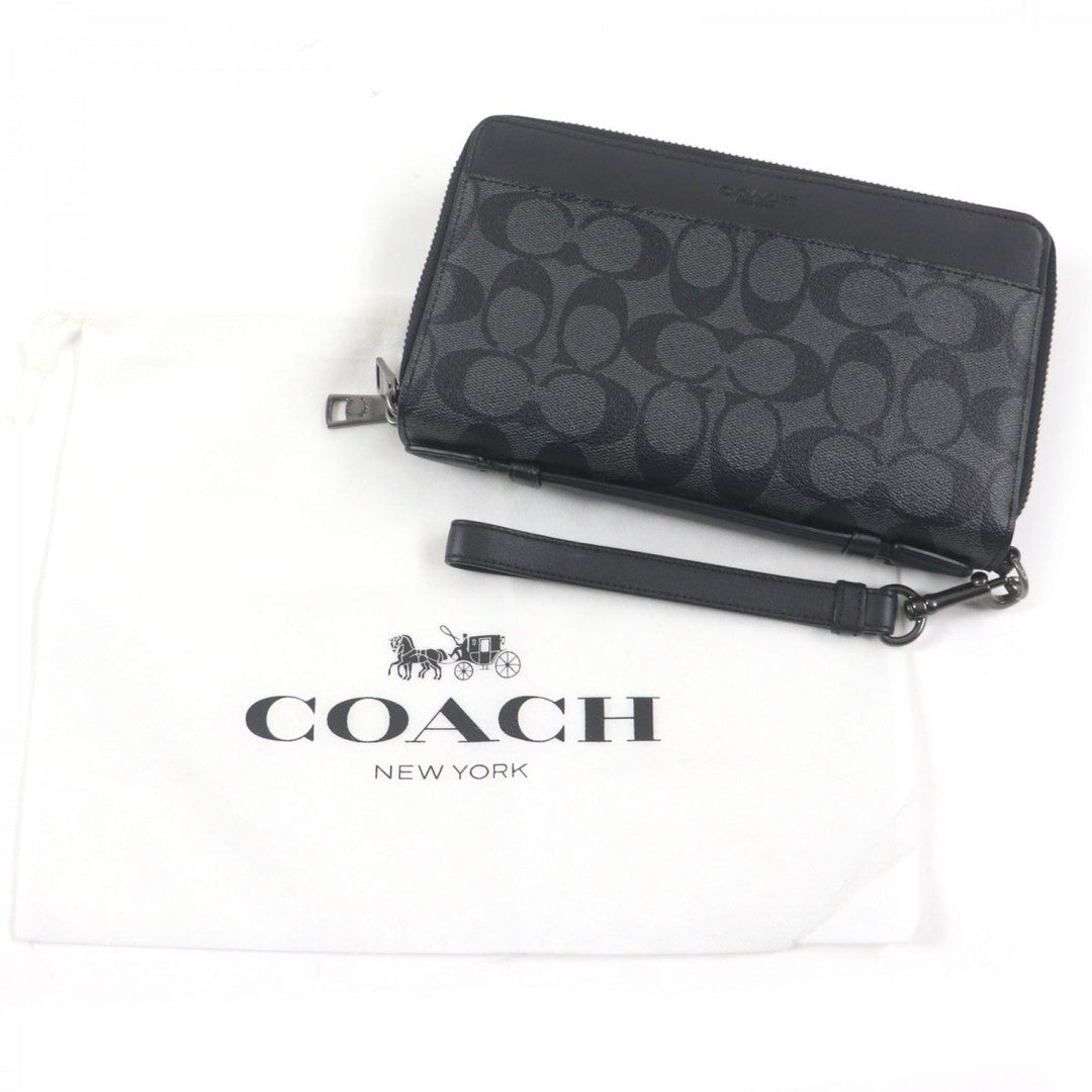 COACH Long Wallet Purse F66562 Main: PVC, Part: Leather Black Grey mens Used Authentic