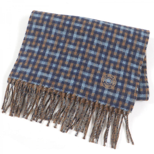 HERMES Scarf Main: 100% cashmere Blue type H ecoce rectoverso mens Used Authentic