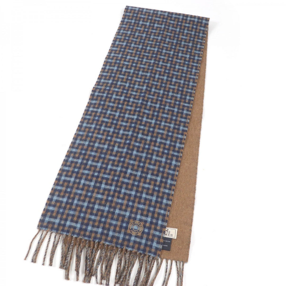 HERMES Scarf Main: 100% cashmere Blue type H ecoce rectoverso mens Used Authentic