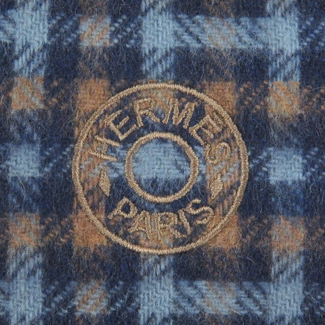 HERMES Scarf Main: 100% cashmere Blue type H ecoce rectoverso mens Used Authentic