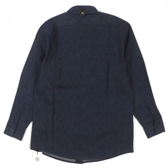 HERMES Long sleeve shirt Main: 100% cotton, Leather part: Sheepskin Indigo mens 38 Used Authentic