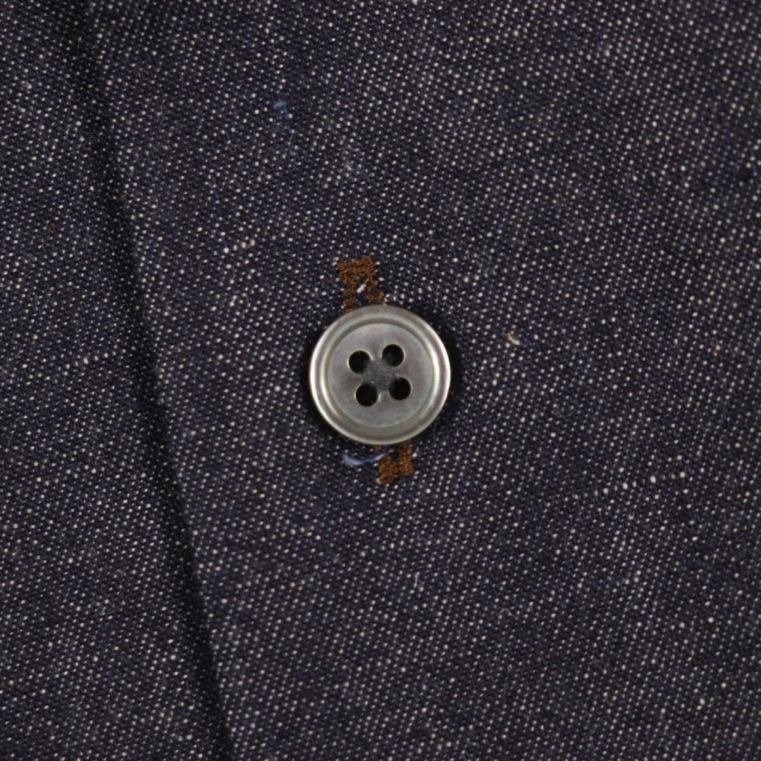 HERMES Long sleeve shirt Main: 100% cotton, Leather part: Sheepskin Indigo mens 38 Used Authentic