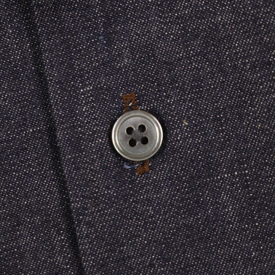 HERMES Long sleeve shirt Main: 100% cotton, Leather part: Sheepskin Indigo mens 38 Used Authentic