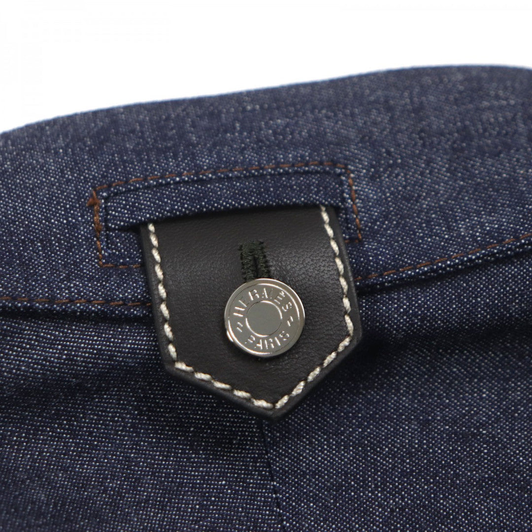 HERMES Long sleeve shirt Main: 100% cotton, Leather part: Sheepskin Indigo mens 38 Used Authentic