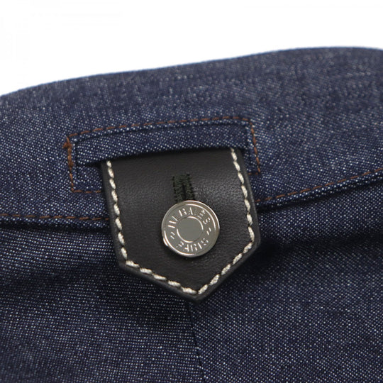 HERMES Long sleeve shirt Main: 100% cotton, Leather part: Sheepskin Indigo mens 38 Used Authentic